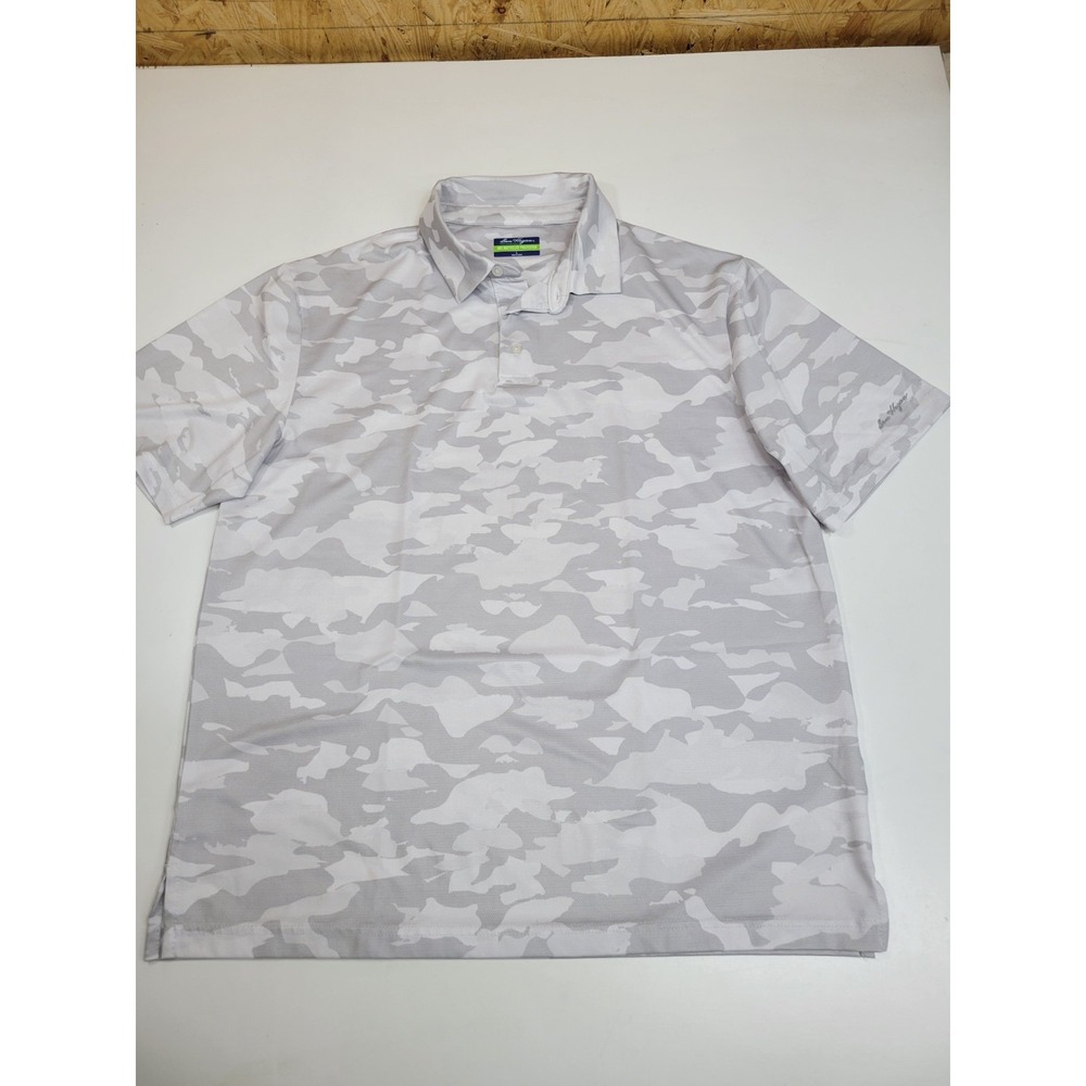 Ben Hogan Performance Golf Polo Mens L Gray White Camo Short Sleeve Stretch